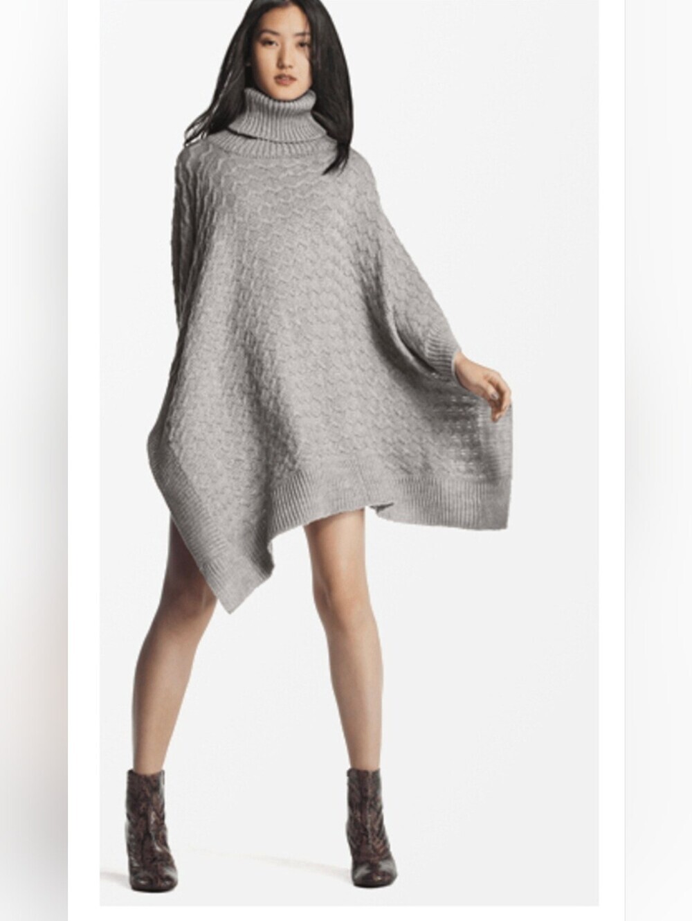 Joe Fresh Turtleneck Sweater Poncho Gray Knit Oversized Cozy Boho M One Size Fit